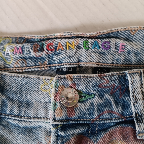 American Eagle Jeans Size 8 Love Pride Rainbow‎ Pattern Super High Rise Straight - Picture 3 of 10